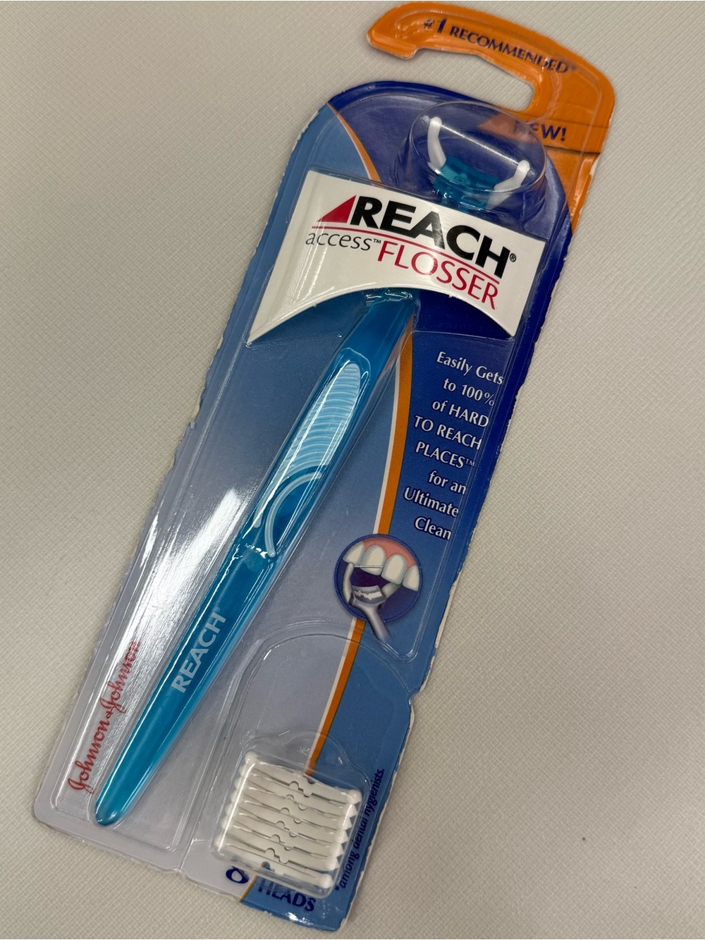 REACH Ultraclean Access Flosser + 8 Refill Dental Flosser Heads, Oral Care Blue